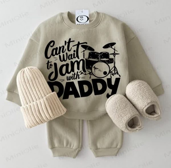 CAN'T WAIT TO JAM WITH DADDY Baby Sweatshirt 2-piece Grey Green Set