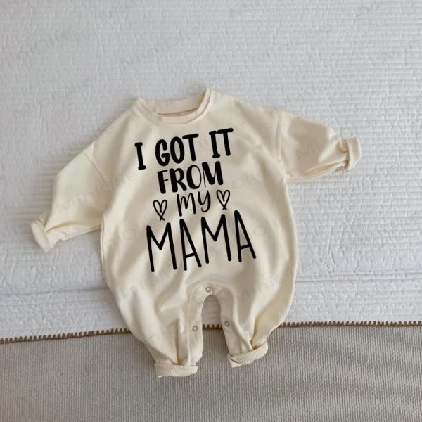 I GOT IT FROM MY MAMA Baby Toddler Beige Romper