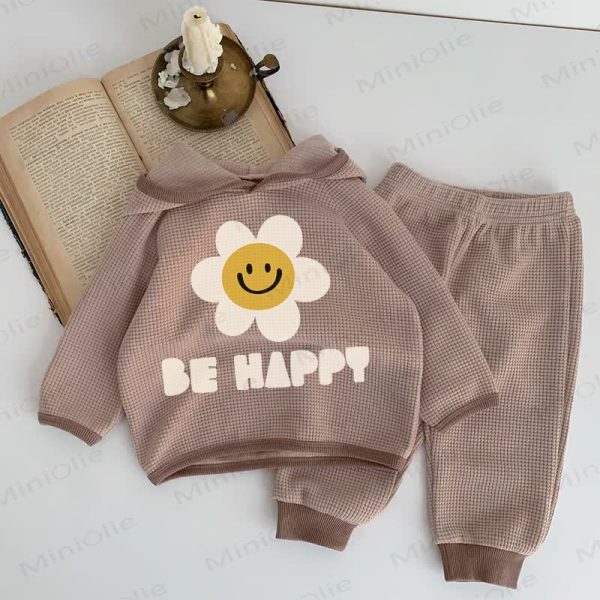 BE HAPPY Baby Flower Smiley Brown Waffle 2-piece Set