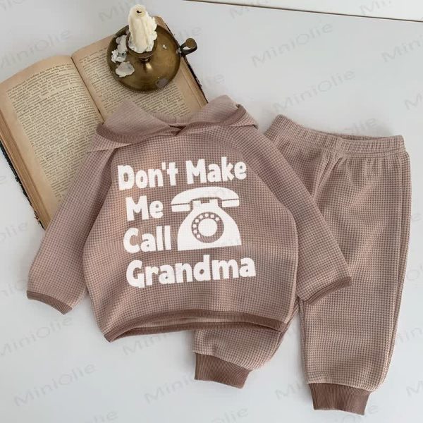 Don't Make Me Call Grandma Baby Phone Brown Waffle 2-piece Set