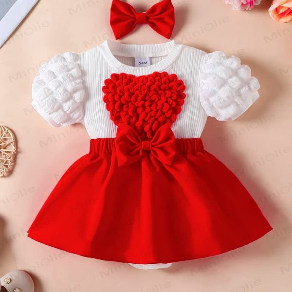 Baby Heart Skirtd Bodysuit with Headband