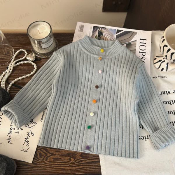 Toddler Kid Girl Knitted Bow Dog Multicolor Buttons Sweater/leggings