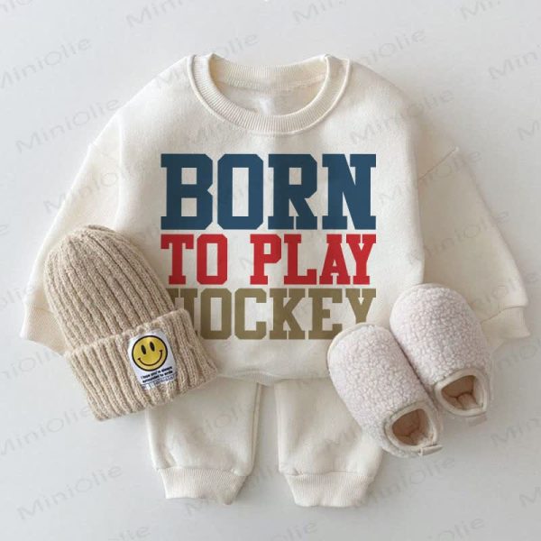 BORN TO PLAY HOCKEY Baby White Sweatshirt 2-piece Set