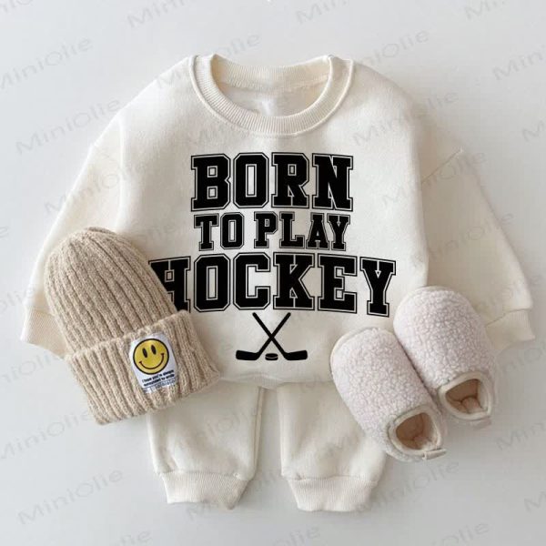 BORN TO PLAY HOCKEY Baby Sweatshirt White 2-piece Set