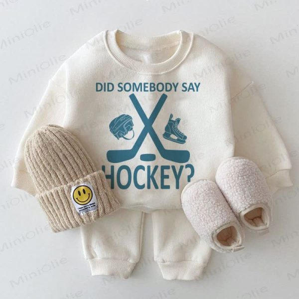 DID SOMEBODY SAY HOCKEY? Baby White Sweatshirt 2-piece Set
