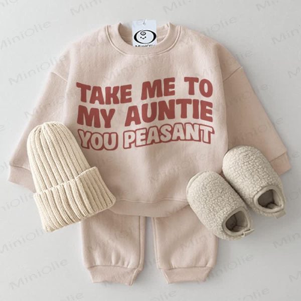 TAKE ME TO MY AUNTIE YOU PEASANT Baby 2-piece Beige Set