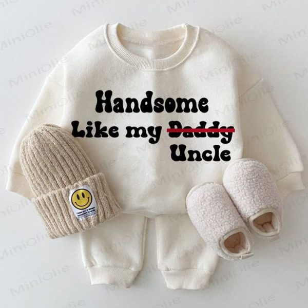 HANDSOME LIKE MY UNCLE(DADDY) Baby White Sweatshirt 2-piece Set