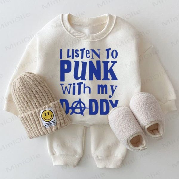 I LISTEN TO PUNK WITH MY DADDY Baby White Sweatshirt 2-piece Set