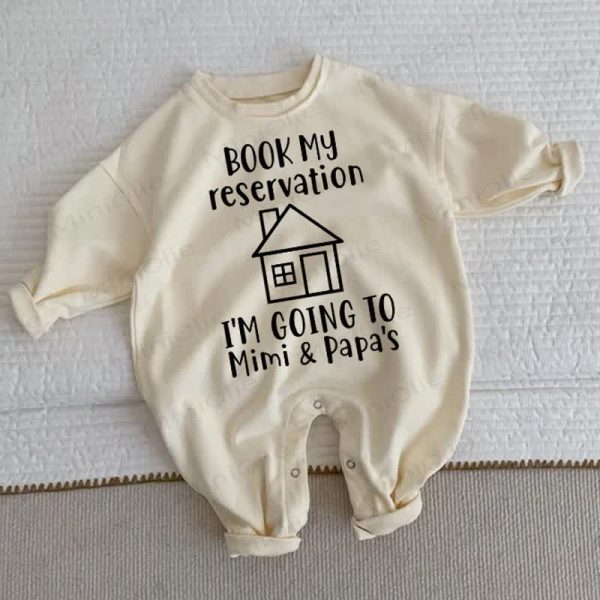 BOOK MY RESERVATION I'M GOING TO MIMI&PAPA'S Baby Toddler Beige Romper