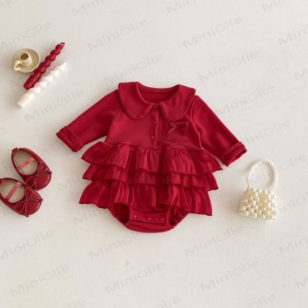 Baby Peter Pan Collar Red Skirted Bodysuit