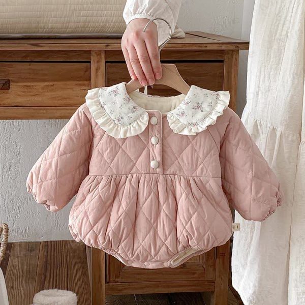 Baby Lace Collar Pink Quilted Bodysuit