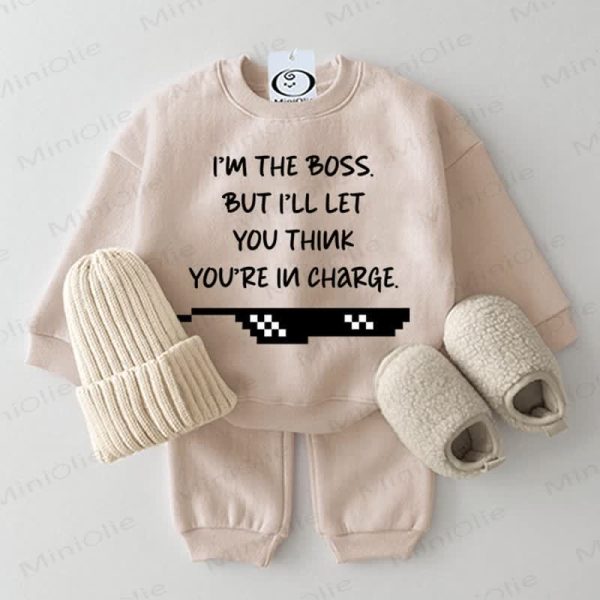 I'M THE BOSS BUT I'LL LET YOU THINK YOU'RE IN CHARGE Baby 2-piece Beige Set