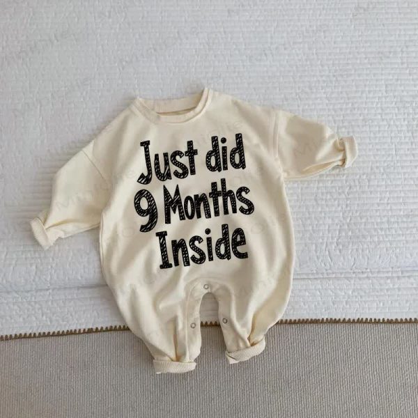 JUST DID 9 MONTHS INSIDE Baby Toddler Beige Romper