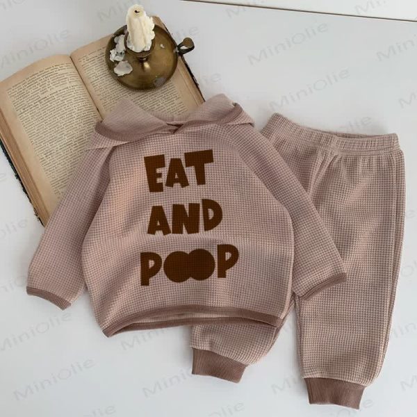 EAT AND POOP Baby Brown Waffle 2-piece Set