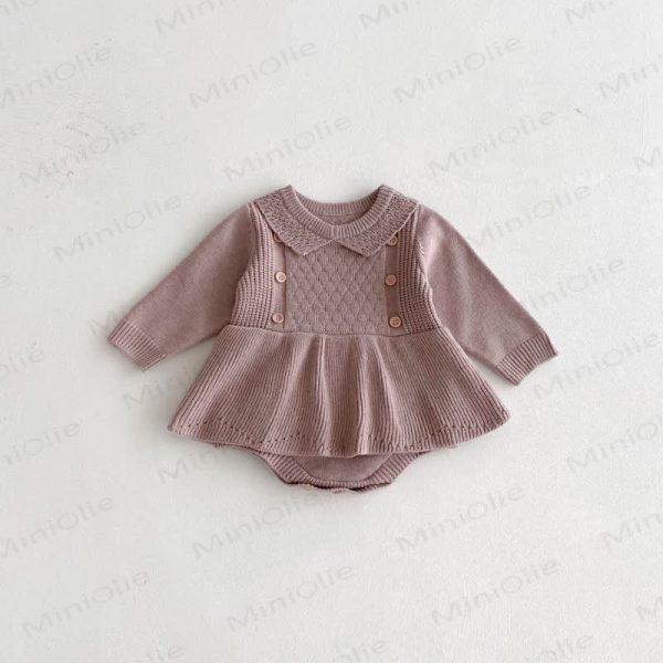 Baby Solid Color Knit Skirted Bodysuit