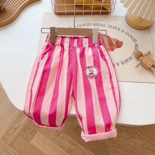 Toddler Vertical Striped Flower Tiger Pants