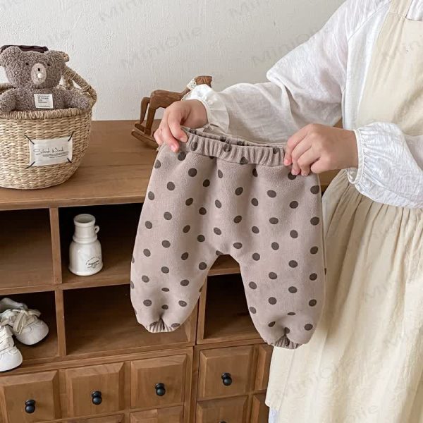 Baby Toddler Girl Dot Fleece Lined Jogger Pants