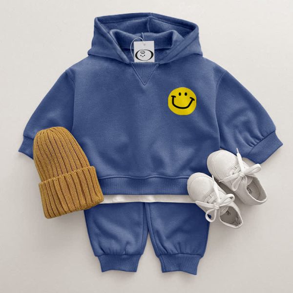 Baby 2-Piece Happy Face Blue Sweatsuit Set