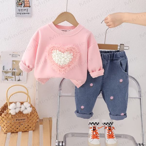 Baby Toddler Girl Love Sweater/Denim Pants 2-Piece Set