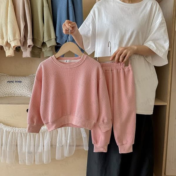 Toddler Solid Color Waffle Sweatshirt and Pants 2-Piece Set