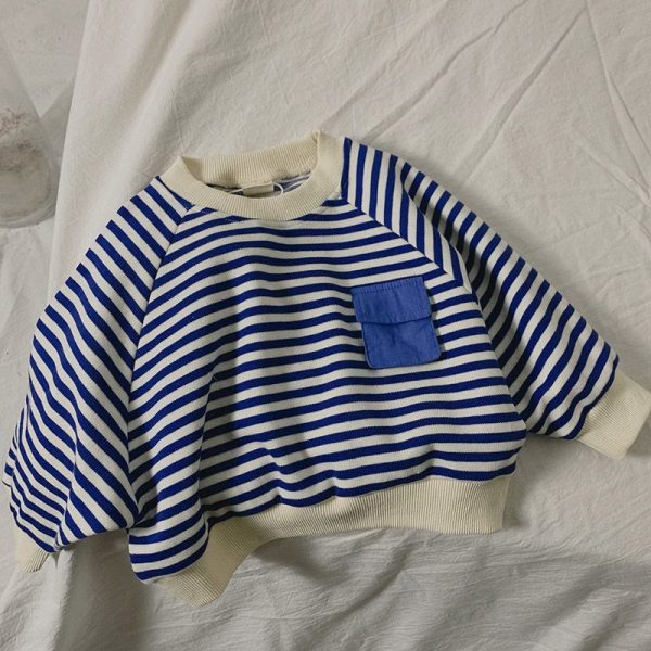 Toddler Loose Striped Pocket Batwing Sleeves Sweatshirt