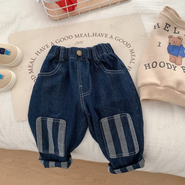 Toddler Boy Patch Striped Casual Denim Pants