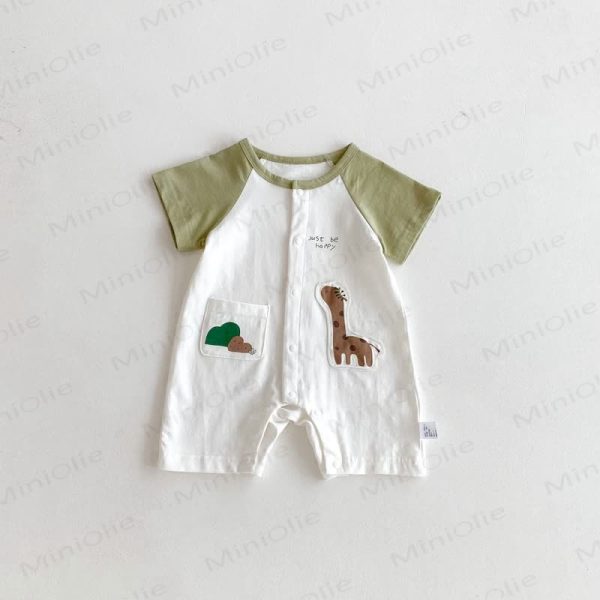 JUST BE HAPPY Baby Giraffe Patch Raglan Romper
