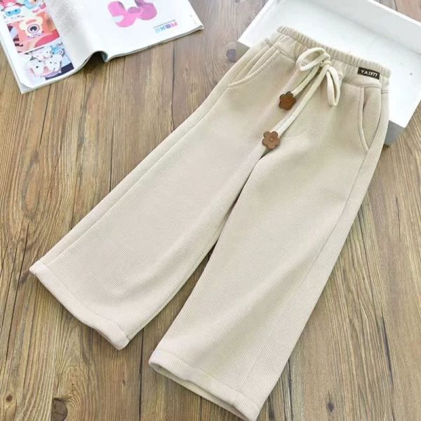 Kid Girl Solid Color Wide-leg Pants
