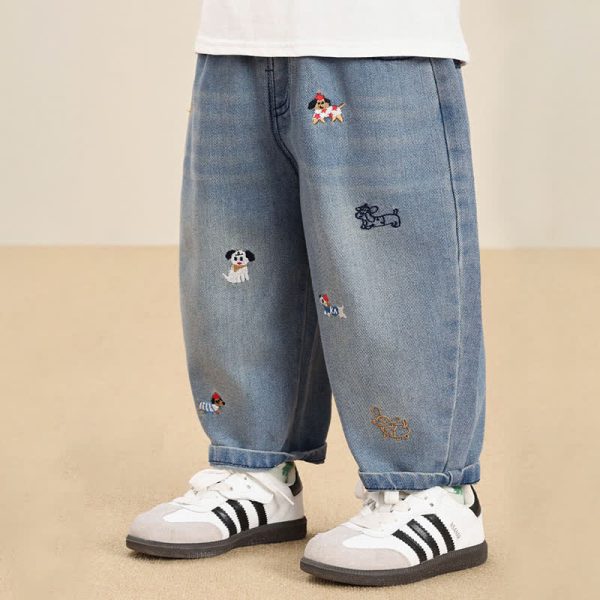 Baby Toddler Puppy Embroidered Denim Pants