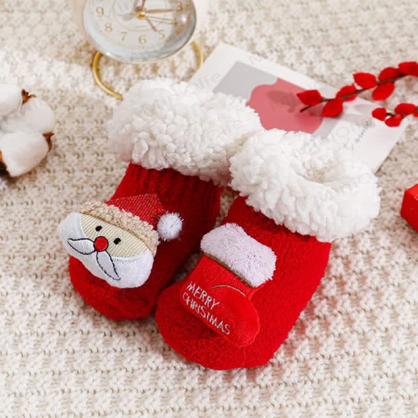 Baby Santa Claus Tree Reindeer Sherpa Floor Socks
