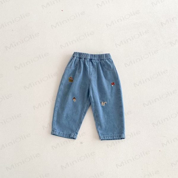 Baby Toddler Boy Squirrel Mushroom Denim Pants