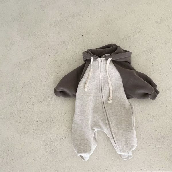 Baby Color Block Loose Hooded Romper