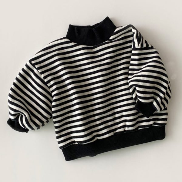 Baby High Collar Striped Fleece Lined Sweatshirt
