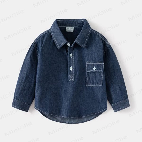 Kid Boy Lapel Denim Shirt Top
