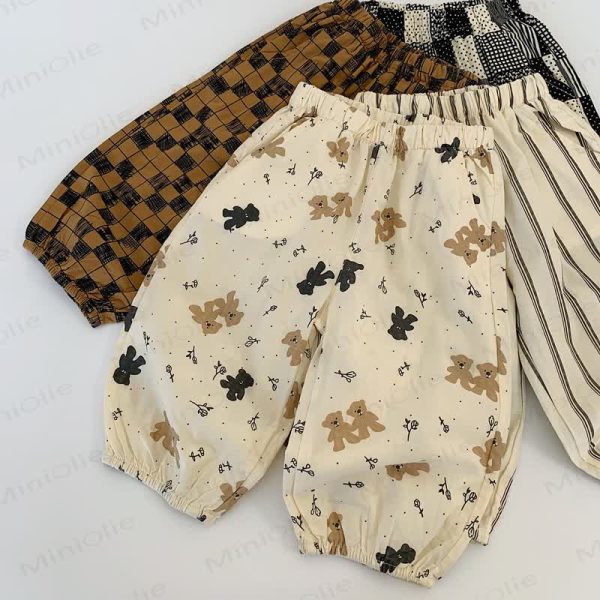 Toddler Bear Plaid Dots Striped Pants