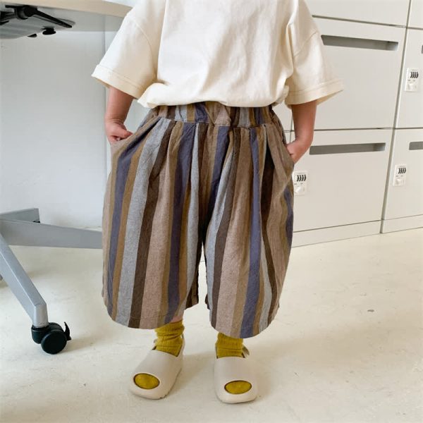 Toddler Linen Loose Vertical Striped Pants