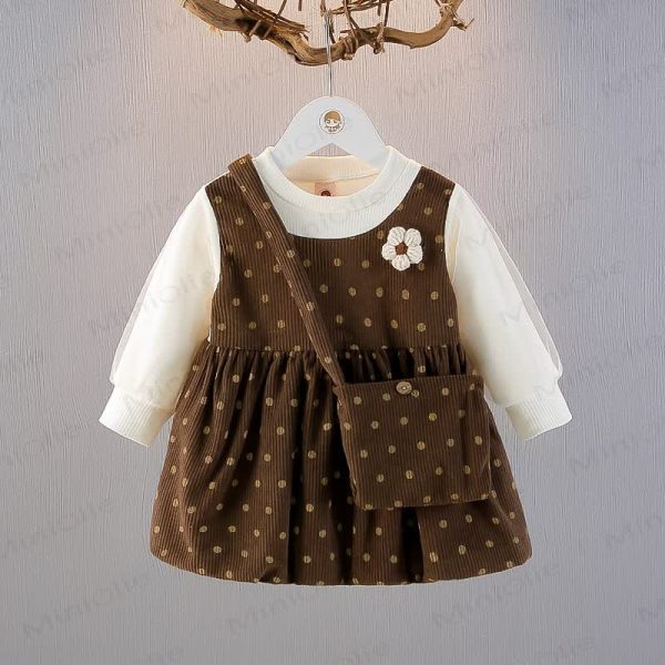 Baby Toddler Dot Fake 2pcs Dress with Bag