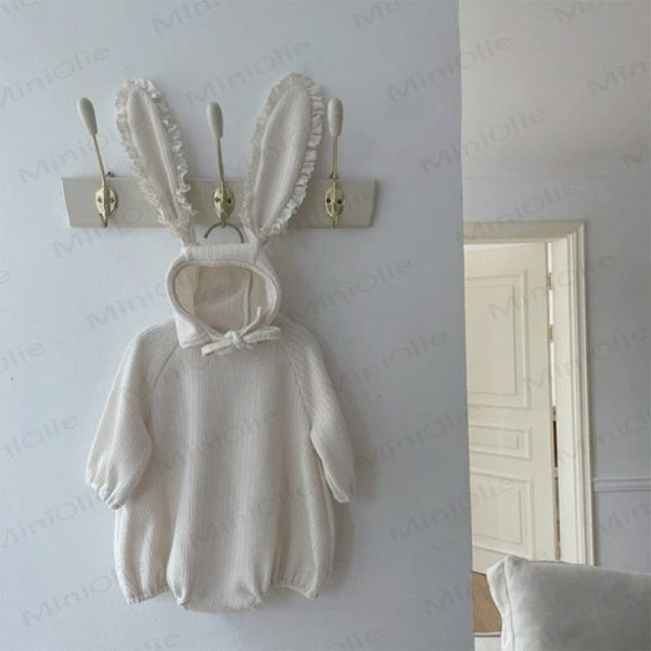 Baby Solid Color Bodysuit with Rabbit Ears Hat