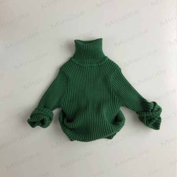Kid Boy Solid Color High-neck Striped Pullover Sweater