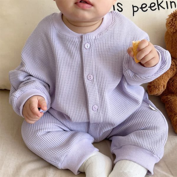 Baby Neutral Solid Color Casual Romper