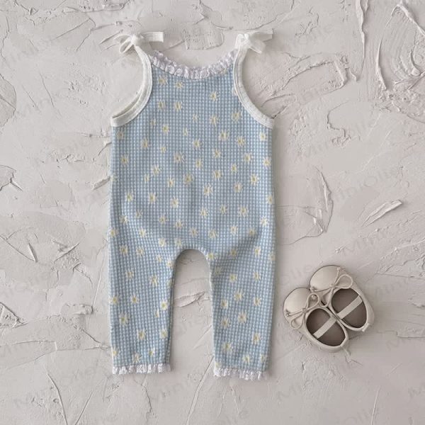 Baby Blue Flower Waffle Cute Overalls