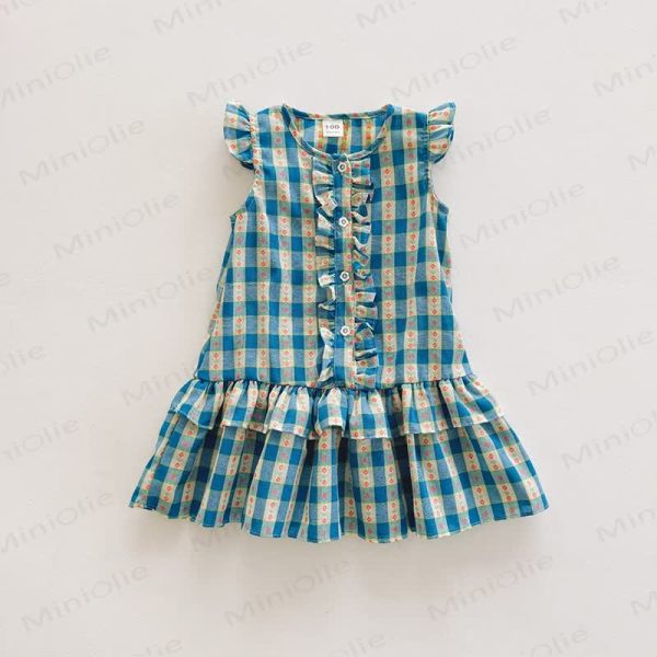 Toddler Heart Flower Plaid Ruffled Dress