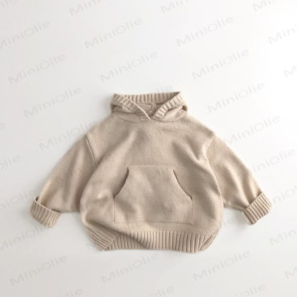 Toddler Solid Color Hooded Knitted Pocket Sweater