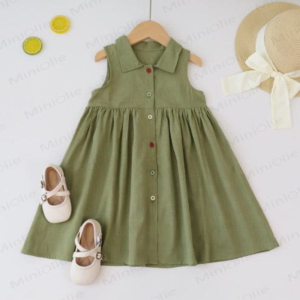 Toddler Girl Collar Linen Sleeveless Dress