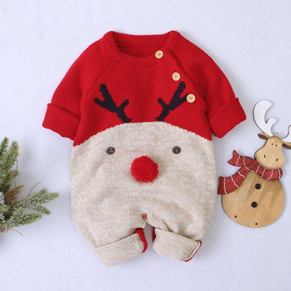 Christmas Elk Knitted Romper