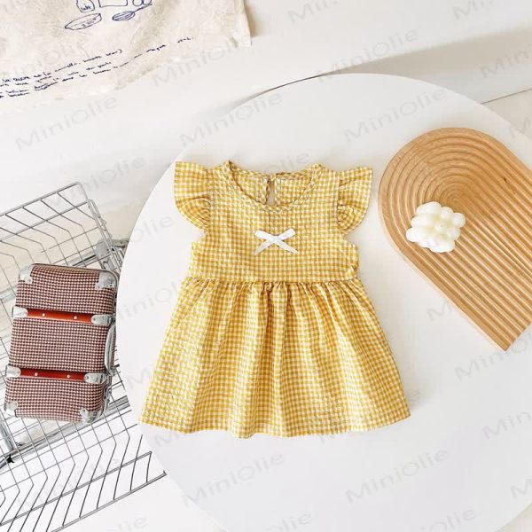 Baby Lovely Bow Plaid Ruffled Dress