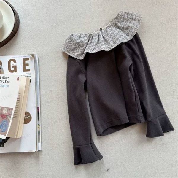 Kid Girl Floral Ruffle Collar T-Shirt