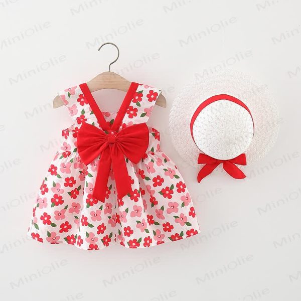 Baby Charming Flower Bow Sleeveless Dress with Hat