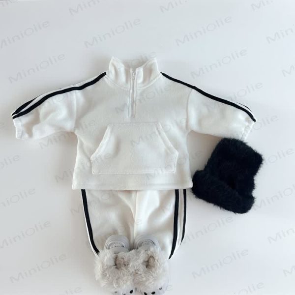 Baby Stand-up Collar Fleece Sweatsuit 2-piece Set