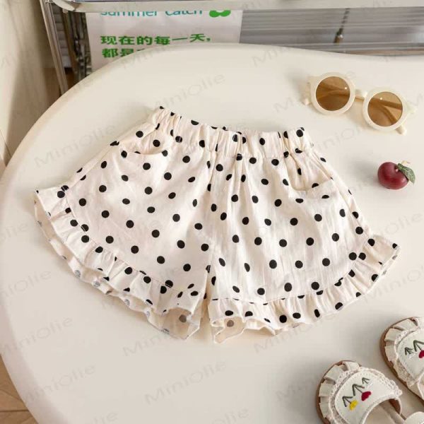 Toddler Pleated Lace Dots Casual Shorts
